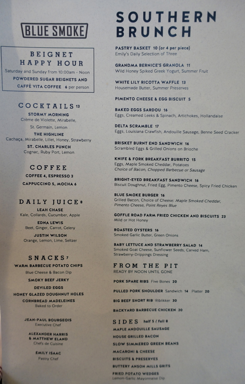 Blue Smoke NYC Brunch Menu