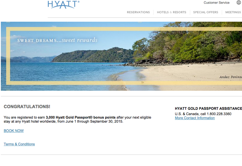 Confirmation: Register for 3000 Hyatt Bonus Points Offer