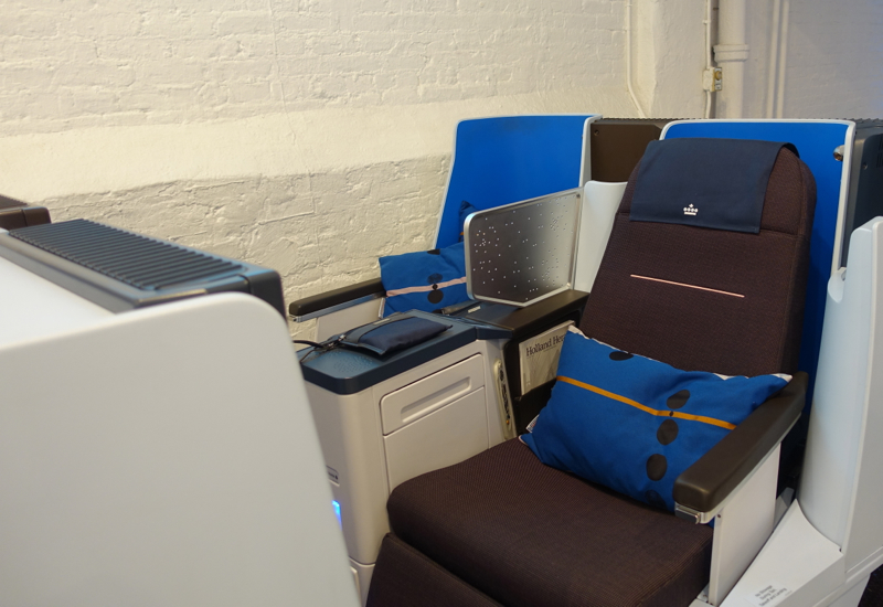 KLM New Business Class Seats in Brown with Blue Accents