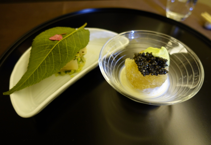 JAL First Class Review-Japanese Spiny Lobster and Scallop Sashimi