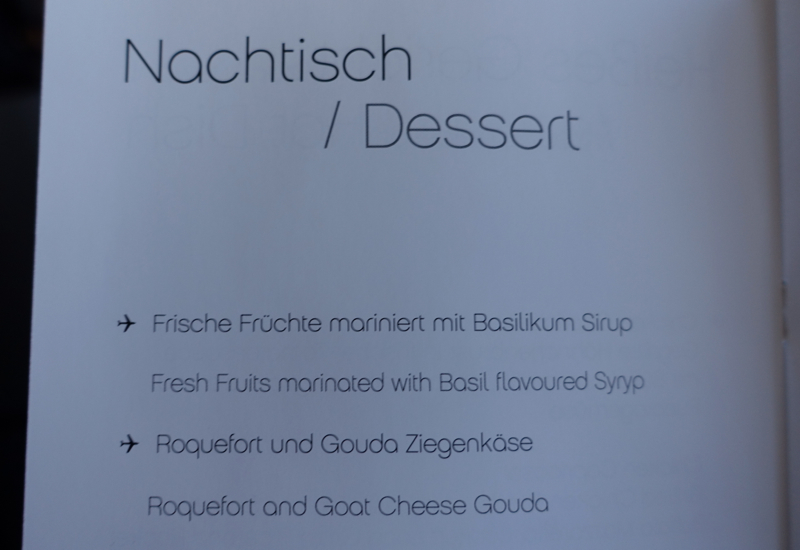 Air Berlin Business Class Dessert Menu