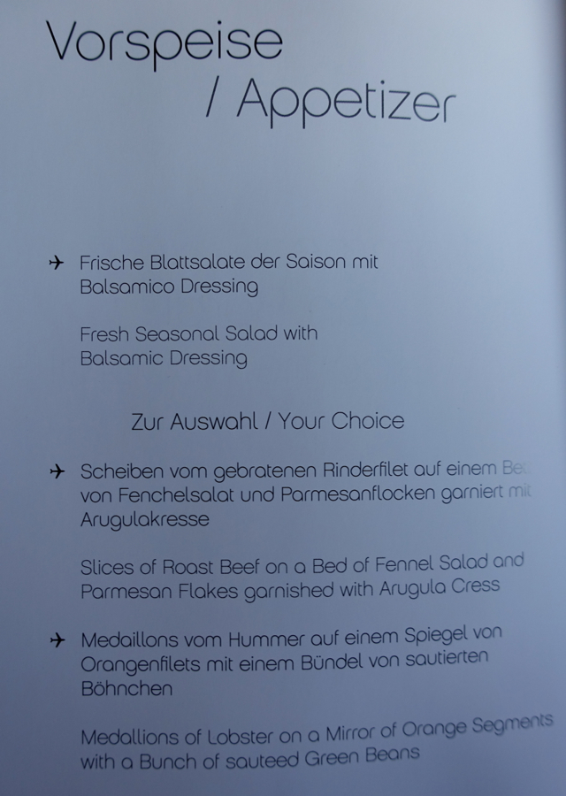 Air Berlin Business Class Dinner Menu-Appetizers