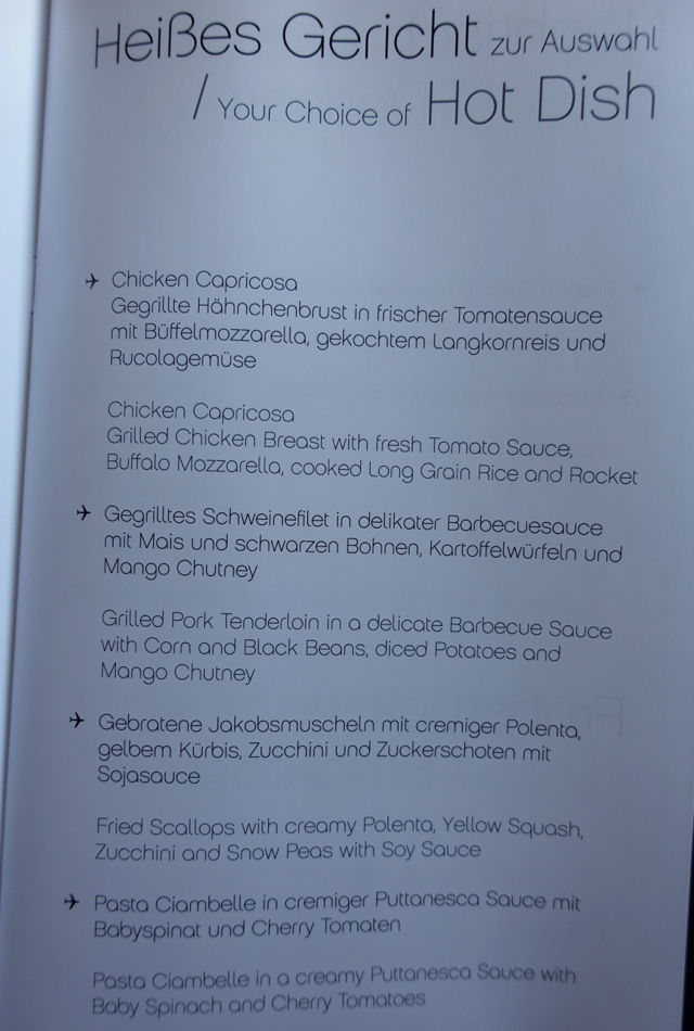 Air Berlin Business Class Dinner Menu