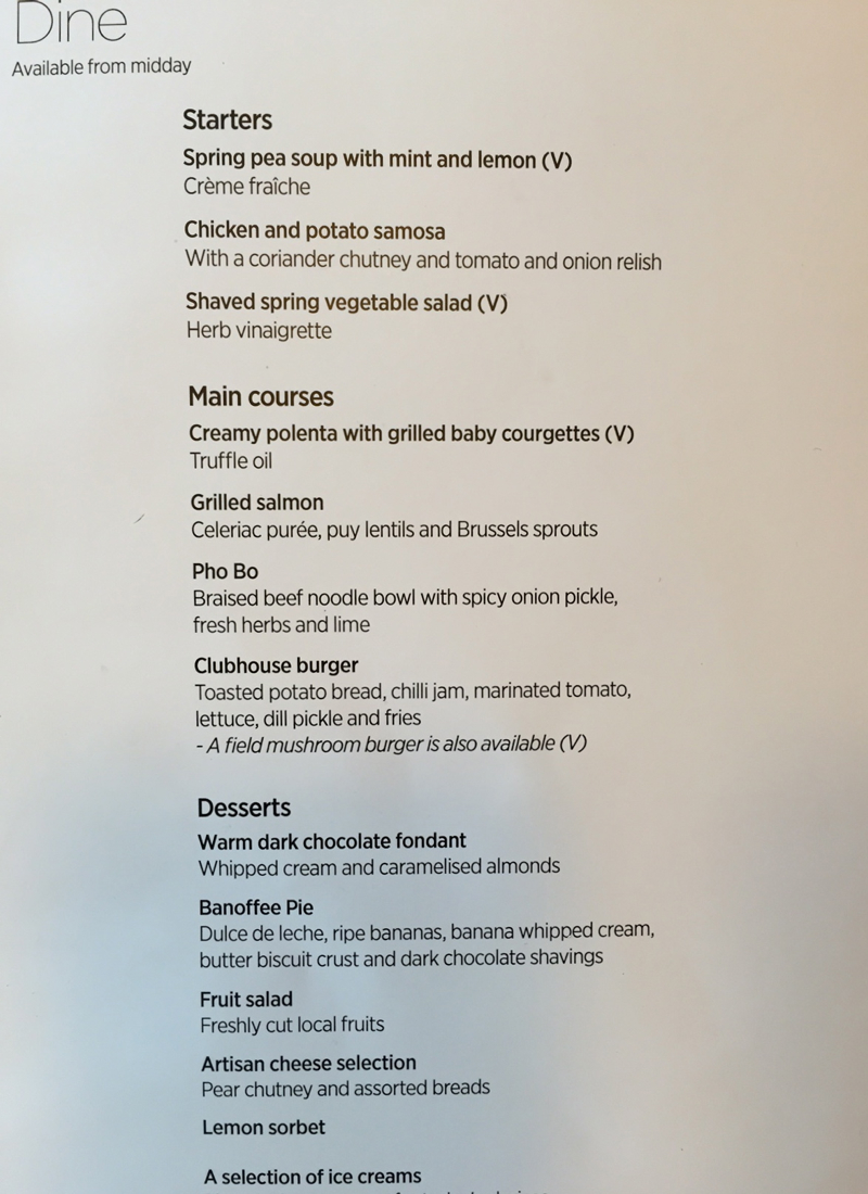 Virgin Atlantic Clubhouse NYC JFK Lunch and Dinner Menu