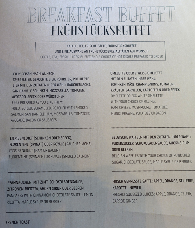 Breakfast Menu, Rocco Forte Hotel de Rome, Berlin