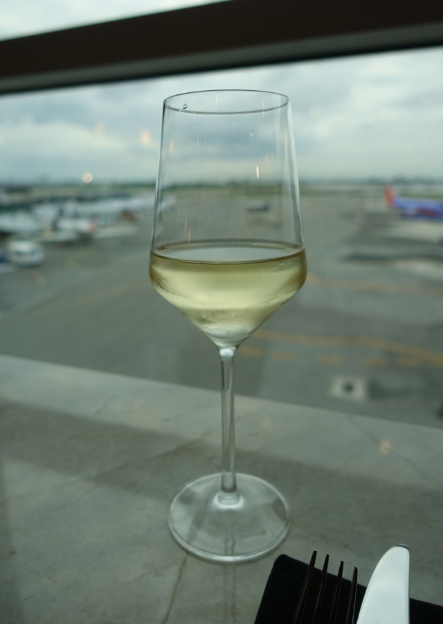 Pinot Grigio and View of Tarmac, AMEX Centurion Lounge New York LGA