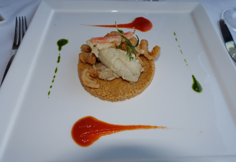 Cous Cous with Pesto and Red Mullet and Squid Tempura, Monastero Santa Rosa