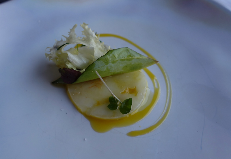 Scallop Crudo Amuse Bouche, Il Refettorio, Monastero Santa Rosa