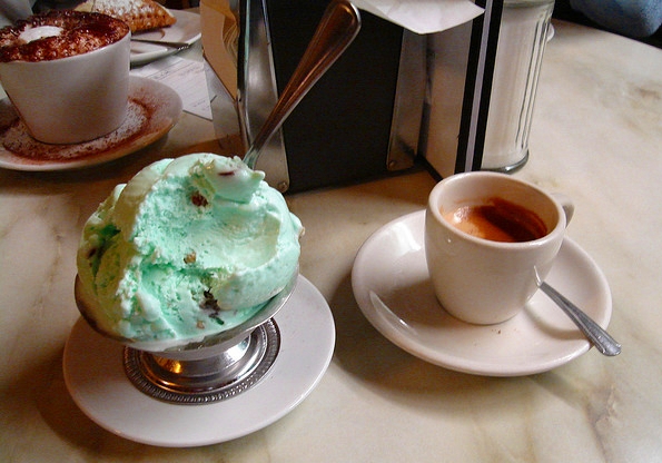 Gelato and espresso at Caffe Vittoria, Boston