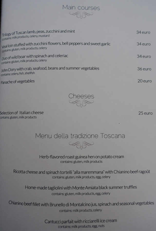 La Sala dei Grappoli Menu-Castello Banfi Il Borgo