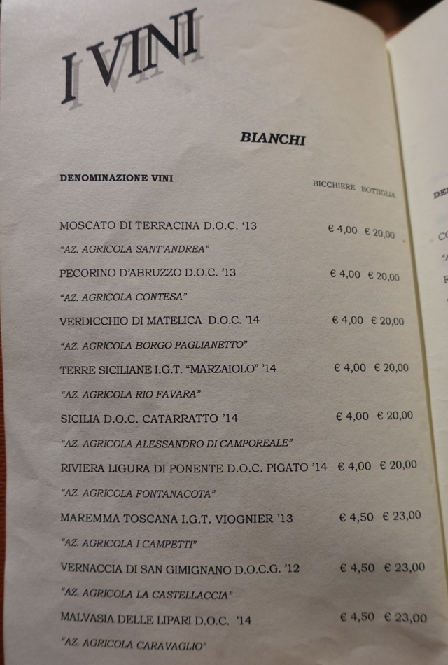 Le Volpi e L'Uva White Wine List