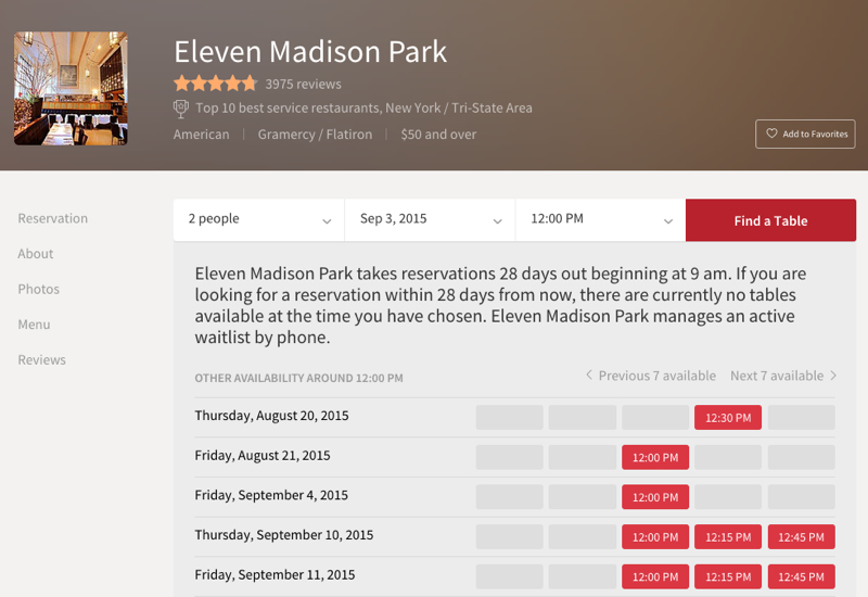 OpenTable: You Can Reserve Eleven Madison Park, But Can't Get a Dining Reward Gift For It