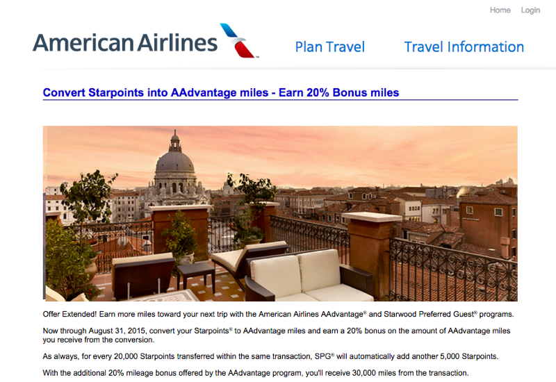 Transfer 20K SPG Points into 30K AAdvantage Miles