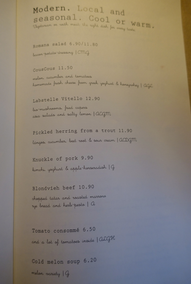 Labstelle Menu-Appetizers, Vienna Restaurant