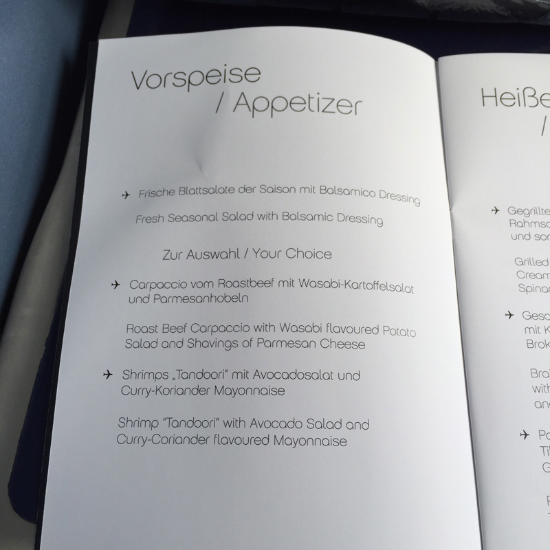 Air Berlin Business Class Lunch Menu-Appetizers