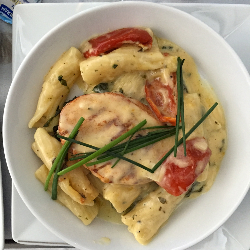 Air Berlin Business Class Review: Grilled Chicken with Tortiglione Pasta and Cream Sauce