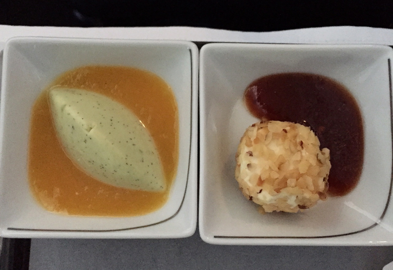 Air Berlin Business Class Review-Pistachio Panna Cotta and Hazelnut Cream Cheese with Grape Confit