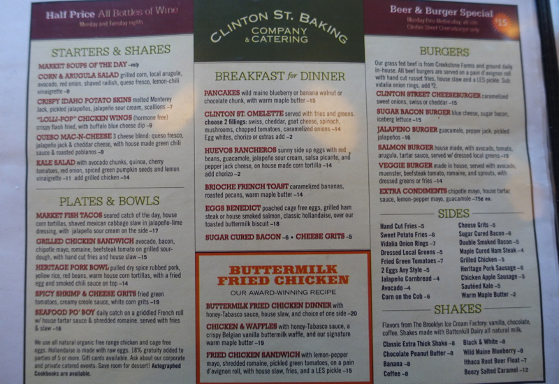 Clinton St. Baking Company Menu