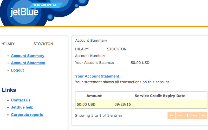 jetblue travel bank statement