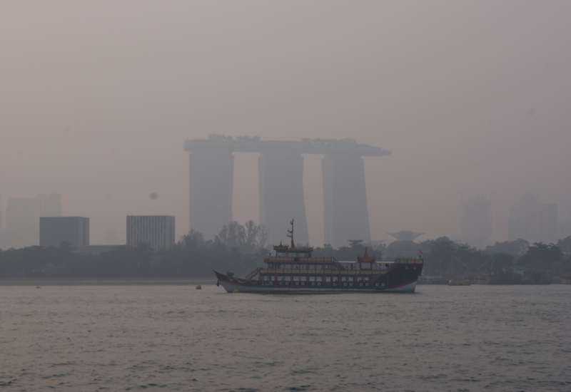 Singapore: Smog and Haze Obscures the Marina Bay Sands