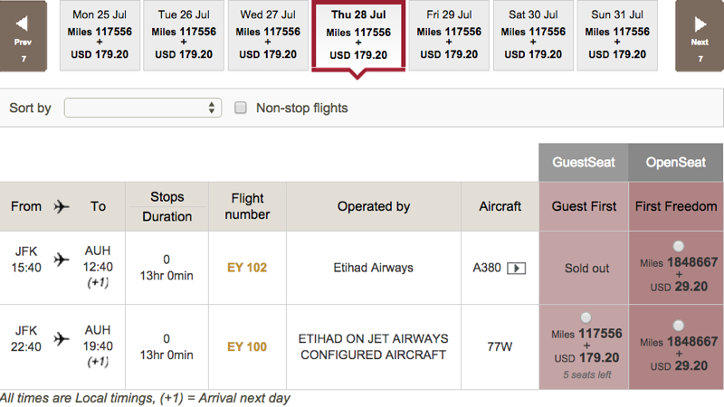 No Etihad A380 First Apartment Award Availability NYC - Abu Dhabi Route