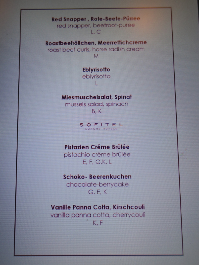 Club Lounge Appetizer Menu Sofitel Berlin Kurfurstendamm