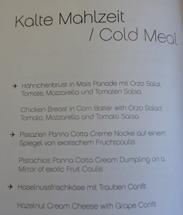 Air Berlin Business Class Review-Menu for Light Meal