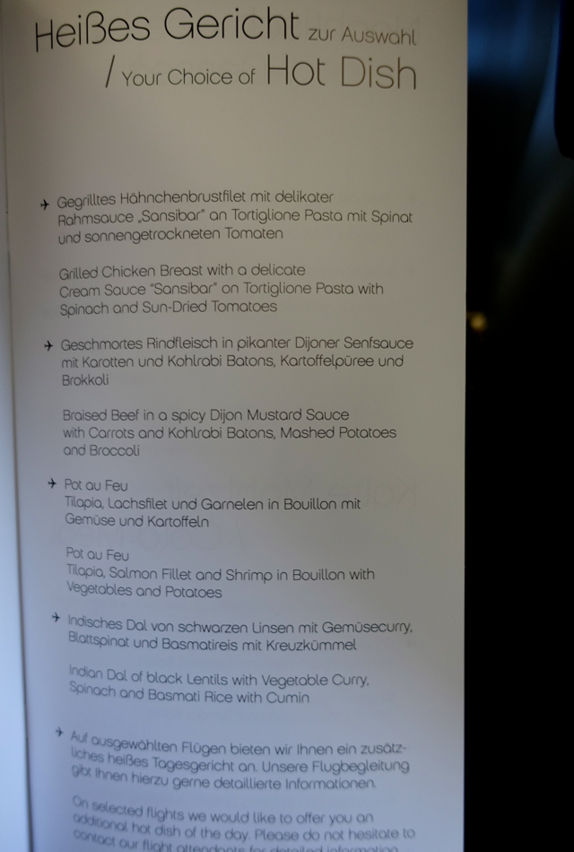 Airberlin Business Class Menu - Hot Dishes for Lunch