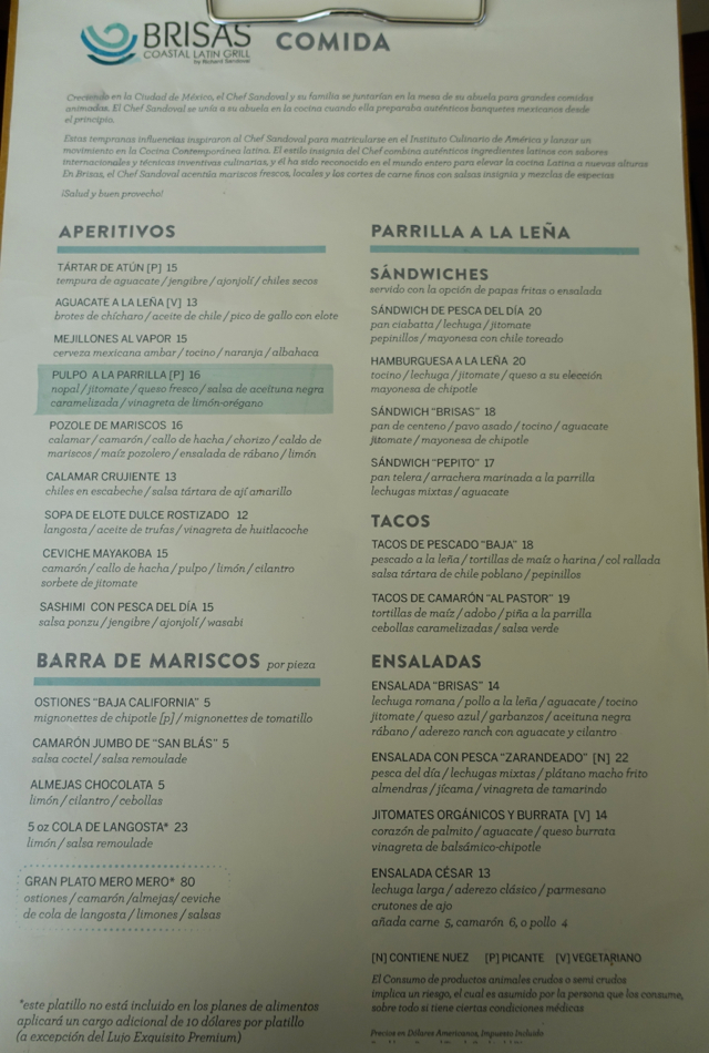 Brisas Menu, Fairmont Mayakoba