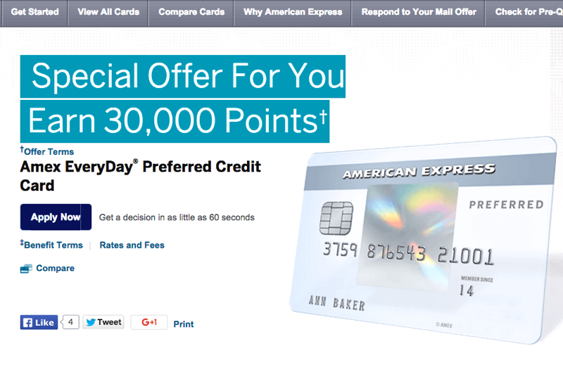 30K AMEX EveryDay Preferred Offer (Targeted)
