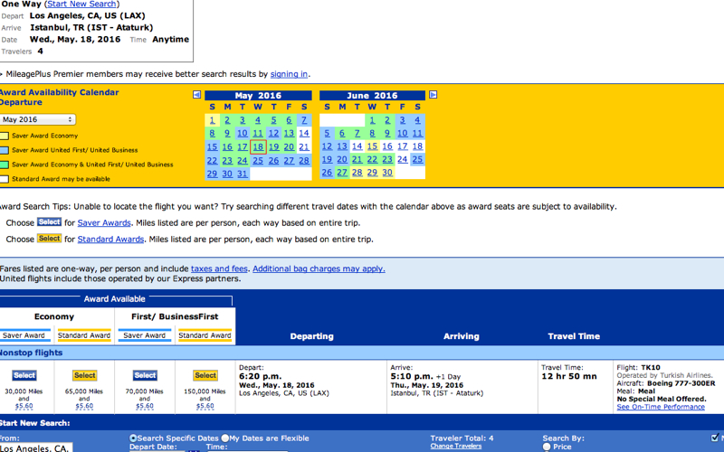 How to Use the Old United Web Site for Award Searching: LAX-ZRH in Turkish Business Class