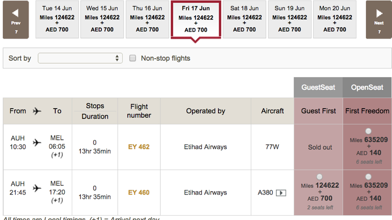 Etihad A380 First Class Apartment Award Space: EY460 AUH to MEL