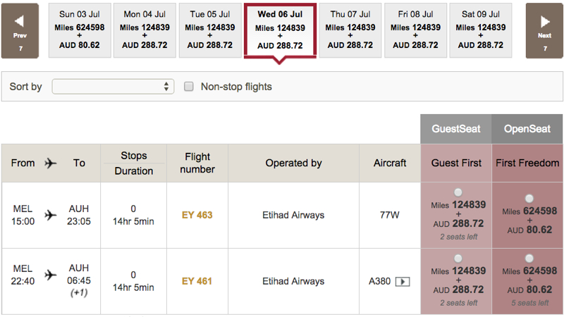 Etihad A380 First Class Apartment Award Space Melbourne Australia to Abu Dhabi