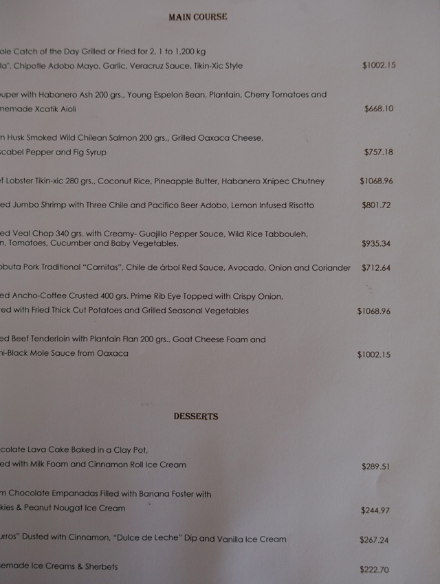 Punta Bonita Dinner and Dessert Menu, Rosewood Mayakoba Review