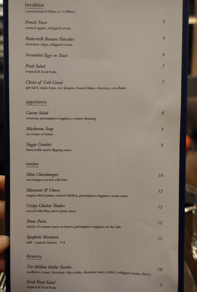 Kids Menu, Trump Toronto Hotel Review