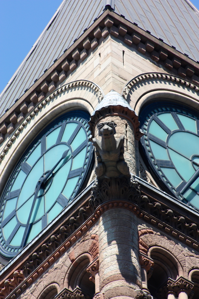 Gargoyle on Old City Hall Clock Tower, LiveToronto Walking Tour Review