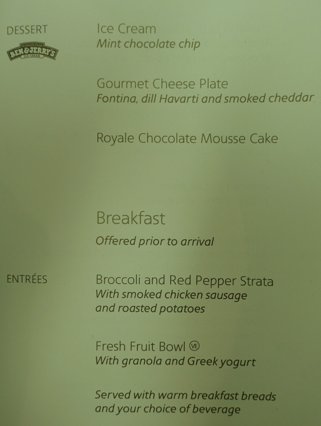 Review-American Airlines Business Class Menu-Dessert and Breakfast