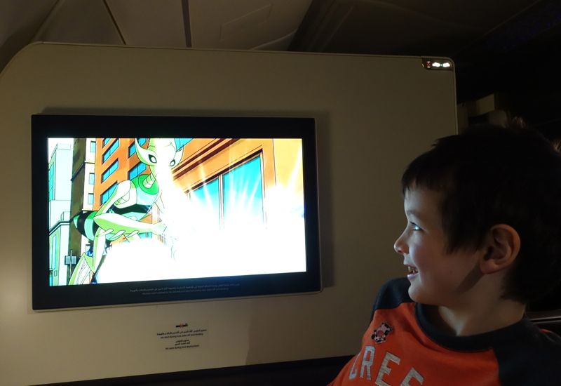 Etihad First Class Apartment A380 Review-Watching Ben 10: Omniverse