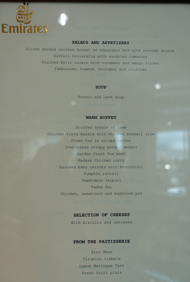 Emirates Lounge London Heathrow Menu