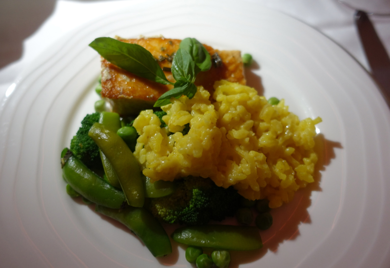 Pan Seared Salmon and Saffron Risotto, Emirates First Class A380