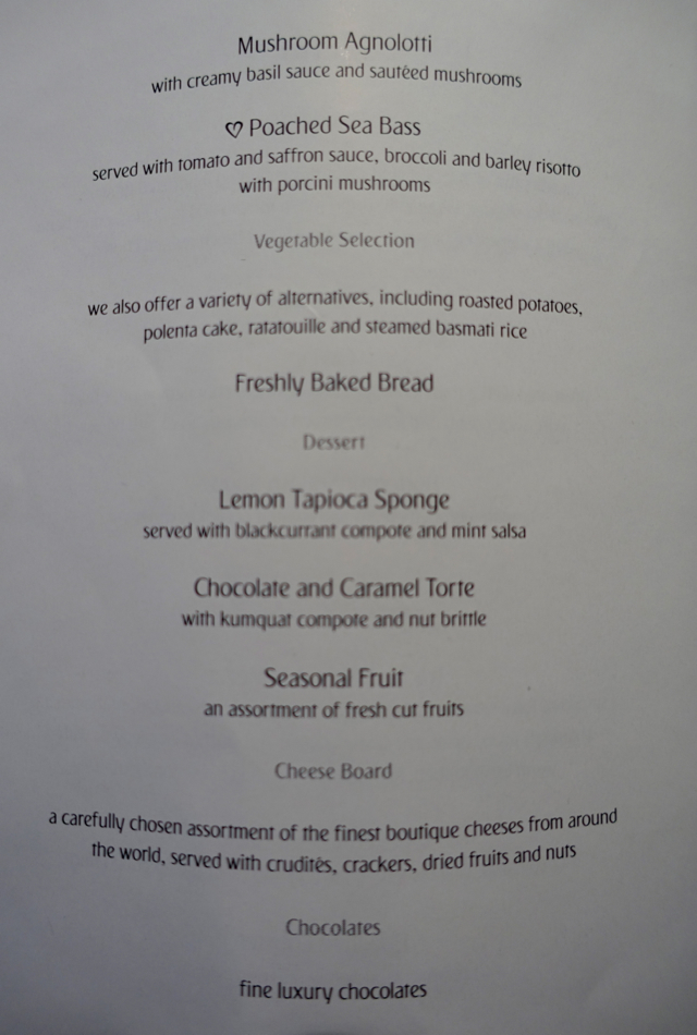 Dinner and Dessert Menu, Emirates A380 First Class