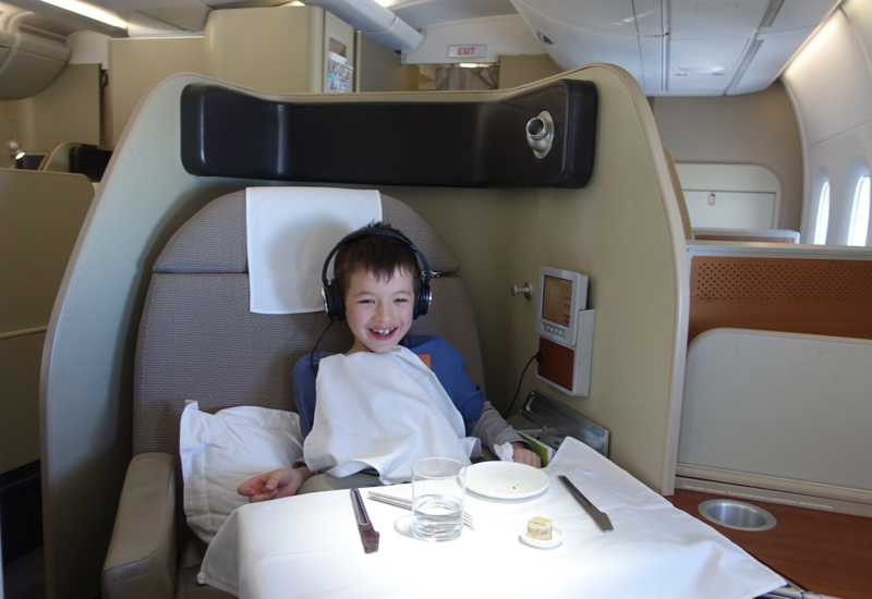 Review: Qantas First Class A380 Seat 3A Angled for Dining, Watching a Moview