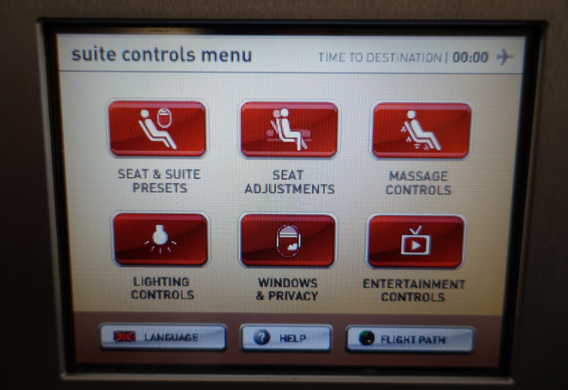 Qantas First Class Suite Controls Menu Touchscreen