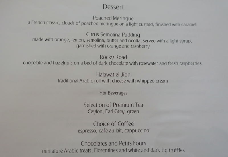 Emirates First Class Lounge Dubai-Dessert Menu