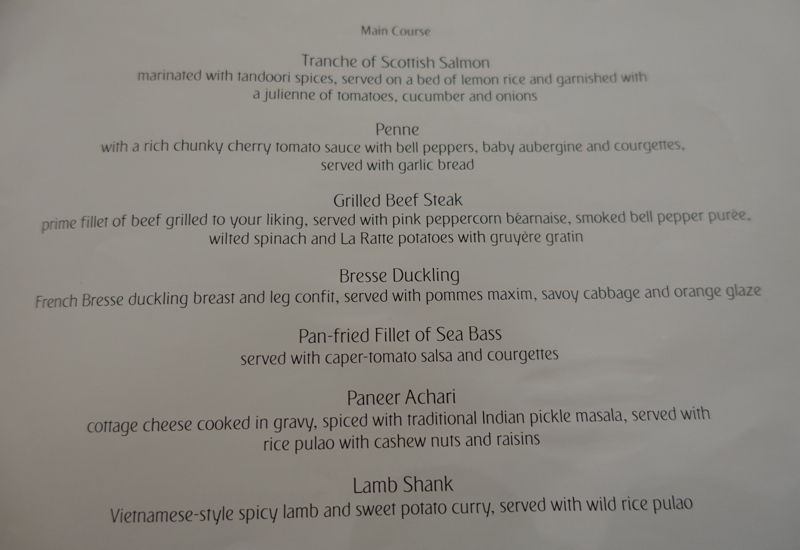 Emirates First Class Lounge Dubai-Lunch and Dinner Menu