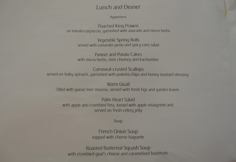 Emirates First Class Lounge Dubai Lunch and Dinner Menu-Appetizers