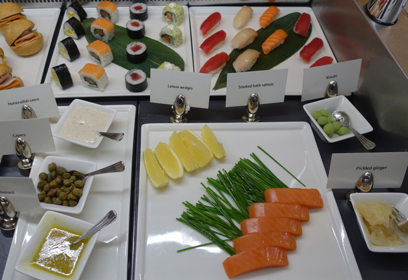 Sushi and Balik Salmon, Emirates First Class Lounge Dubai Review