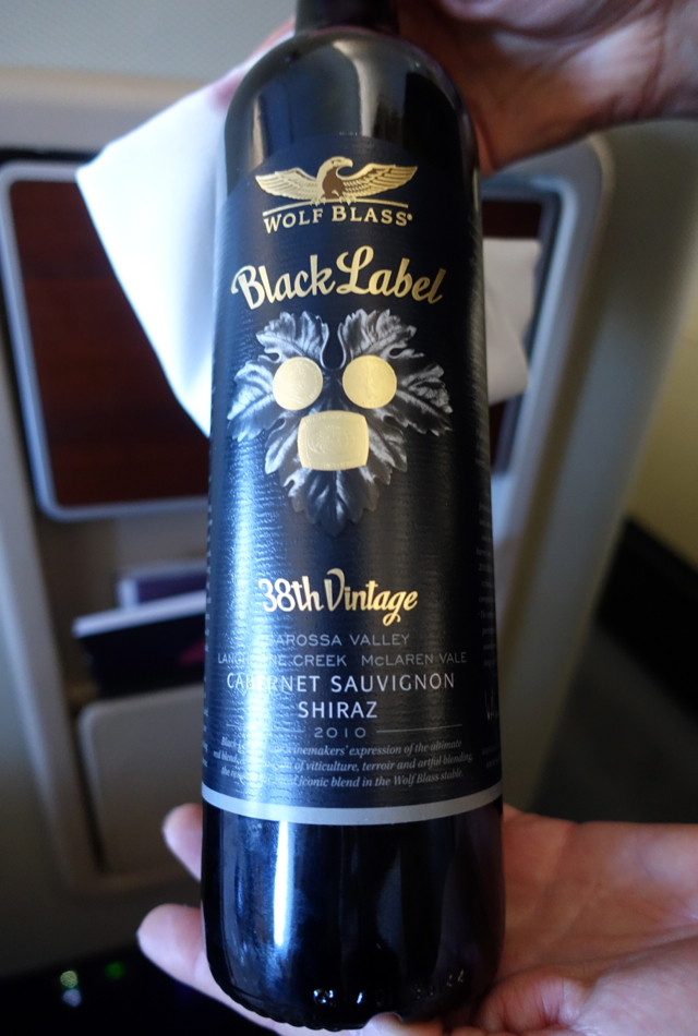 Wolf Blass Black Label Cabernet and Shiraz 2010, Qantas First Class A380