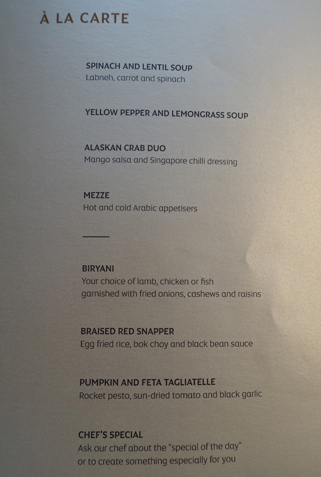Appetizer Menu, Etihad A380 First Class Apartment Review, Abu Dhabi to Sydney