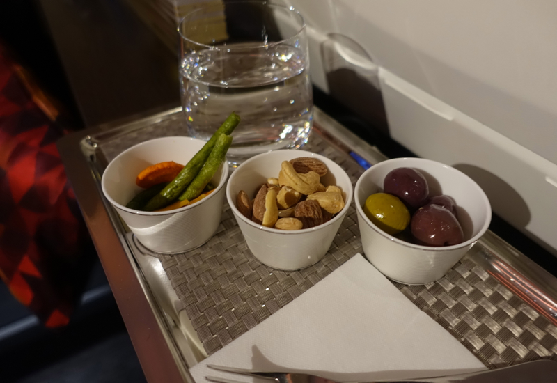 Olives, Nuts, Vegetable Chips, Etihad A380 First Apartment Review